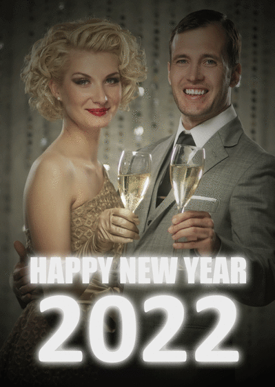 Carte Happy new year 2022 à hollywood Carte bonne année 2022 en plusieurs langues
