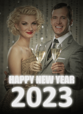 Carte Happy new year 2023 à hollywood Carte bonne année 2023 en plusieurs langues
