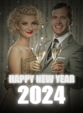 Carte Happy new year 2024 à hollywood Carte bonne année 2024 en plusieurs langues