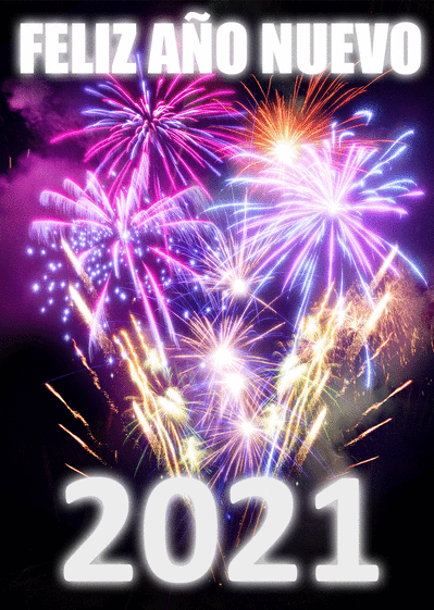 Carte Feliz año nuevo feu d`artifice en 2021 Carte bonne année 2021 en plusieurs langues