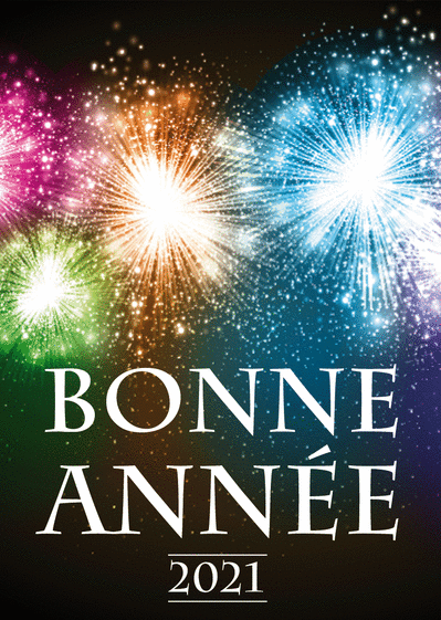 Carte Feu d`artifice coloré pour 2021 Carte de voeux 2021 avec feu d'artifice