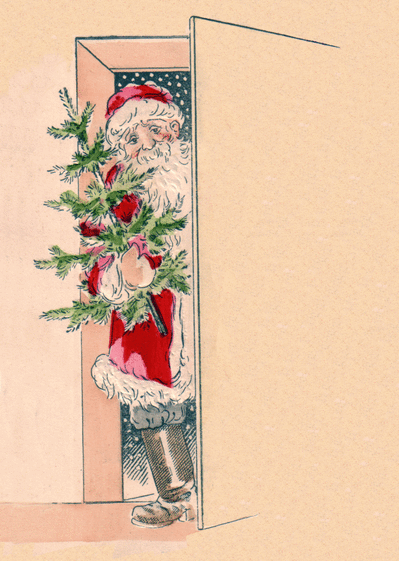 Carte Papa Noël frappe à la porte Carte ancienne Noël