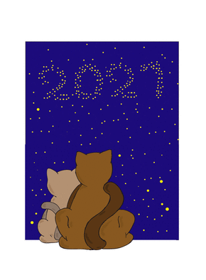 Carte Deux chats qui regardent les étoiles en forme de 2021 Carte de voeux 2021 chat mignon
