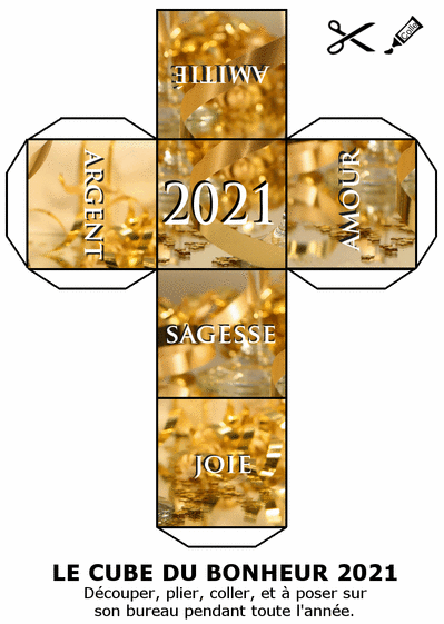 Carte Le cube du bonheur pour la nouvelle année 2021 Carte de voeux originale pour 2021