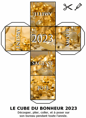 Carte Le cube du bonheur pour la nouvelle année 2023  Carte de voeux originale pour 2023
