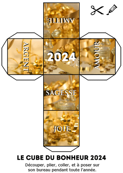 Carte Le cube du bonheur pour la nouvelle année 2024  Carte de voeux originale pour 2024