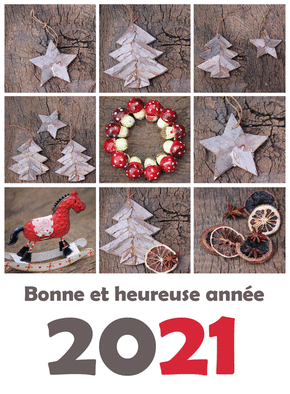 Carte Bonne et heureuse année 2021 décorations en bois Carte de voeux 2021
