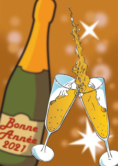 Carte bonne année 2021 sur la bouteille de champagne Carte de voeux et champagne en 2021