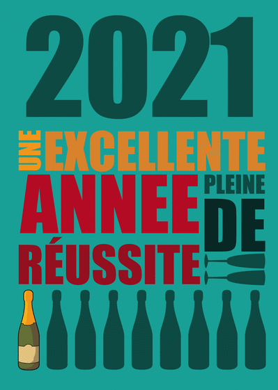 Carte Excellente année 2021 pleine de réussite Carte de voeux et champagne en 2021