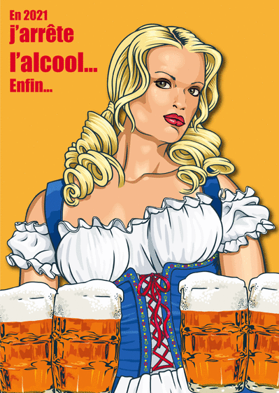Carte Cette année 2021 j`arrête l`alcool Carte de voeux bonne résolution 2021