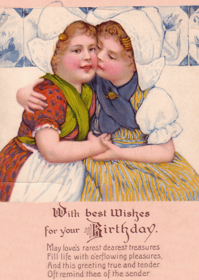 Carte With best wishes avec deux fillettes Carte d'anniversaire ancienne en anglais