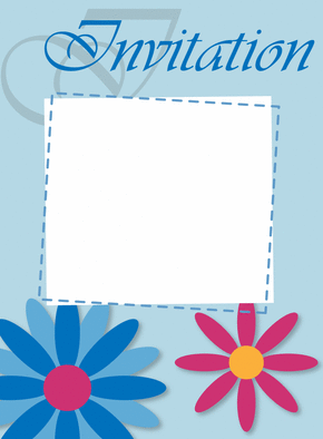 Carte Invitation baptême bleu avec des fleurs Carte de baptême