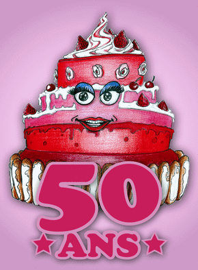 Carte Un gros gâteau rose pour les 50 ans Carte anniversaire 50 ans