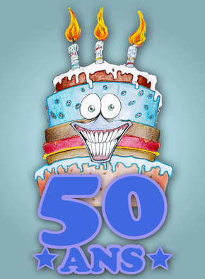 Carte Un gros gâteau bleu pour les 50 ans Carte anniversaire 50 ans