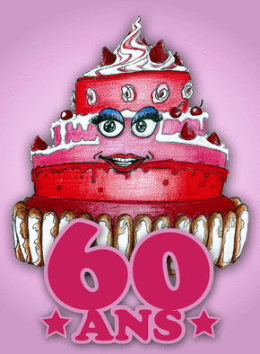 Carte 60 ans et un gros gâteau tout rose Carte anniversaire 60 ans