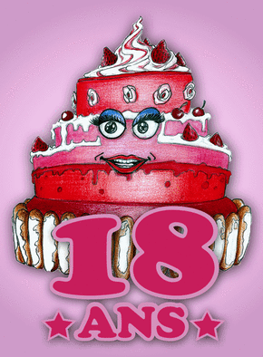 Carte Gâteau rose pour ses 18 ans Carte anniversaire 18 ans