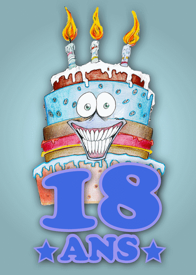 Carte Gâteau bleu pour ses 18 ans Carte anniversaire 18 ans