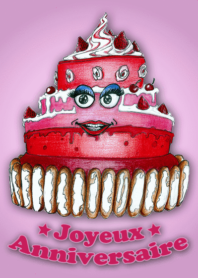 Carte Joyeux anniversaire gros gâteau rose Carte gateau d'anniversaire