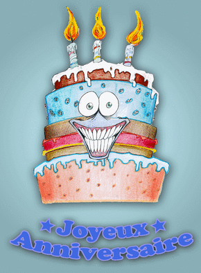 Carte Gâteau bleu d'anniversaire souriant Carte gateau d'anniversaire
