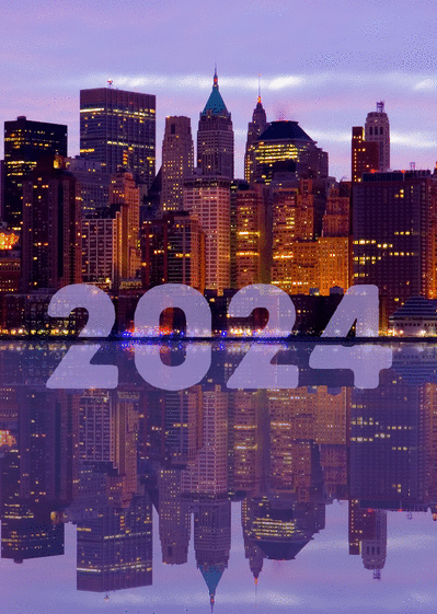 Carte Reflet de la nouvelle année 2024  Carte de voeux entreprise bâtiment 2024
