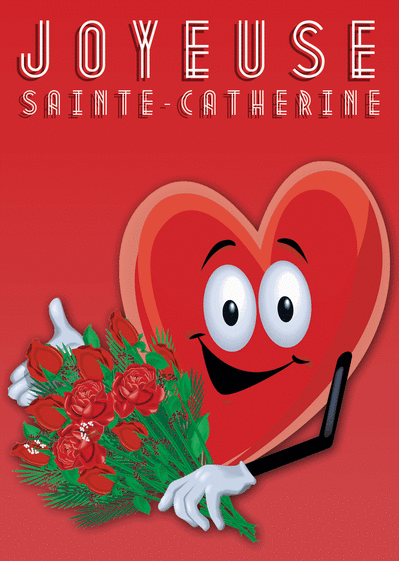 Carte Le gros coeur et son bouquet Carte sainte Catherine
