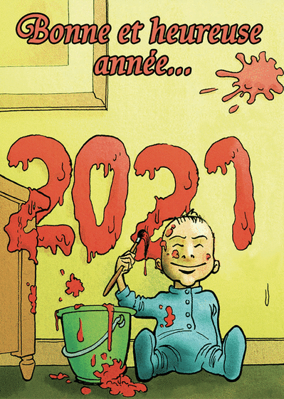 Carte Bonne année 2021 à la peinture par bébé Carte de voeux humour 2021