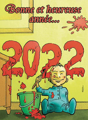 Carte Bonne année 2022 à la peinture par bébé Carte de voeux humour 2022