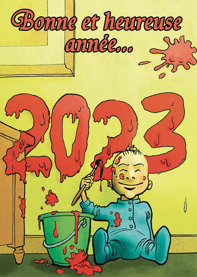 Carte Bonne année 2023 à la peinture par bébé Carte de voeux humour 2023