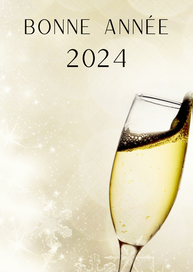 Carte Bonne année 2024 avec une coupe Carte de voeux et champagne en 2024