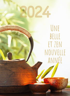 Carte Bonne et zen nouvelle année 2024  Carte de voeux 2024 