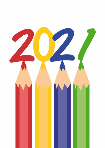 Carte nouvelle année 2021 au crayon de couleur Carte de voeux 2021 enfant et mignonne