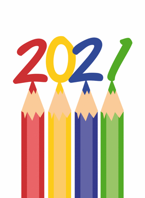 Carte nouvelle année 2021 au crayon de couleur Carte de voeux 2021 enfant et mignonne