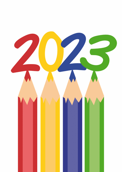 Carte nouvelle année 2023 au crayon de couleur Carte de voeux 2023 enfant et mignonne