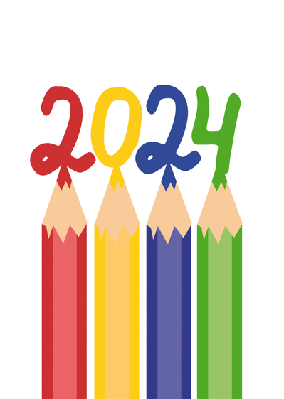 Carte nouvelle année 2024 au crayon de couleur Carte de voeux 2024 enfant et mignonne
