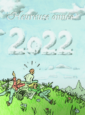 Carte Nouvelle année 2021 écrit dans les nuages Carte de voeux 2022 enfant et mignonne