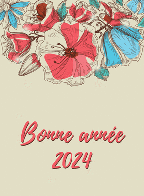 Carte Une belle année gravure fleurie Carte de voeux 2023 avec des fleurs
