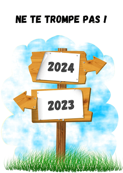 Carte Direction la nouvelle année 2024  Carte de voeux humour 2024