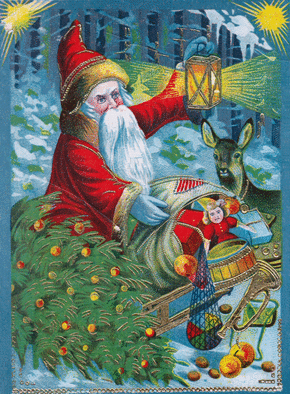 Carte Le père Noël a trop de cadeaux Carte ancienne Noël