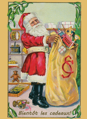 Carte La sac de cadeaux du père Noël Carte ancienne Noël