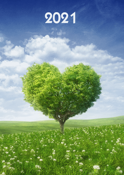 Carte Un coeur d`arbre pour la nouvelle année 2021 Carte de voeux Nature 2021