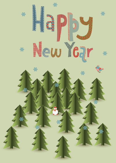 Carte Happy New Year dans la forêt Carte bonne année 2023 en plusieurs langues