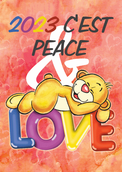 Carte Nounours peace and love du nouvel an 2023 Carte de voeux 2023 et message de paix