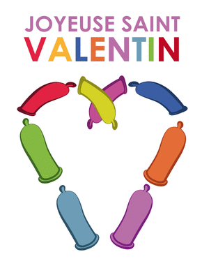 Carte Un coeur en préservatifs Carte Saint Valentin humour