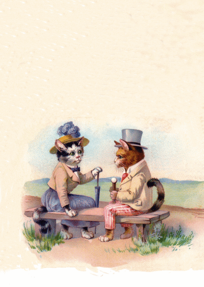 Carte Couple de chats sur un banc Carte ancienne Saint Valentin