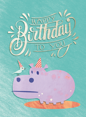Carte Hippo happy birthday Carte anniversaire animaux