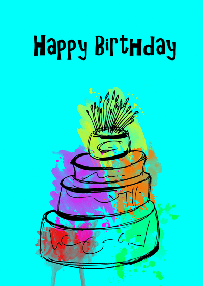 Carte Happy birthday crayonné de gâteau d'anniversaire Carte gateau d'anniversaire