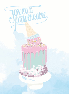 Carte Gâteau d&#8217;anniversaire couleur pastel Carte gateau d'anniversaire