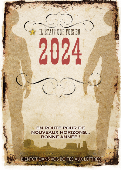 Carte Bonne année 2024 far west Carte de voeux 2024 affiche de film