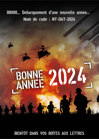 Carte Film de guerre de bonne année 2024  Carte de voeux 2024 affiche de film