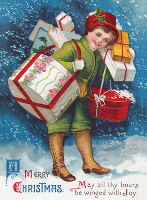 Carte Merry Christmas l'enfant et tous ses cadeaux Carte de Noël en plusieurs langues